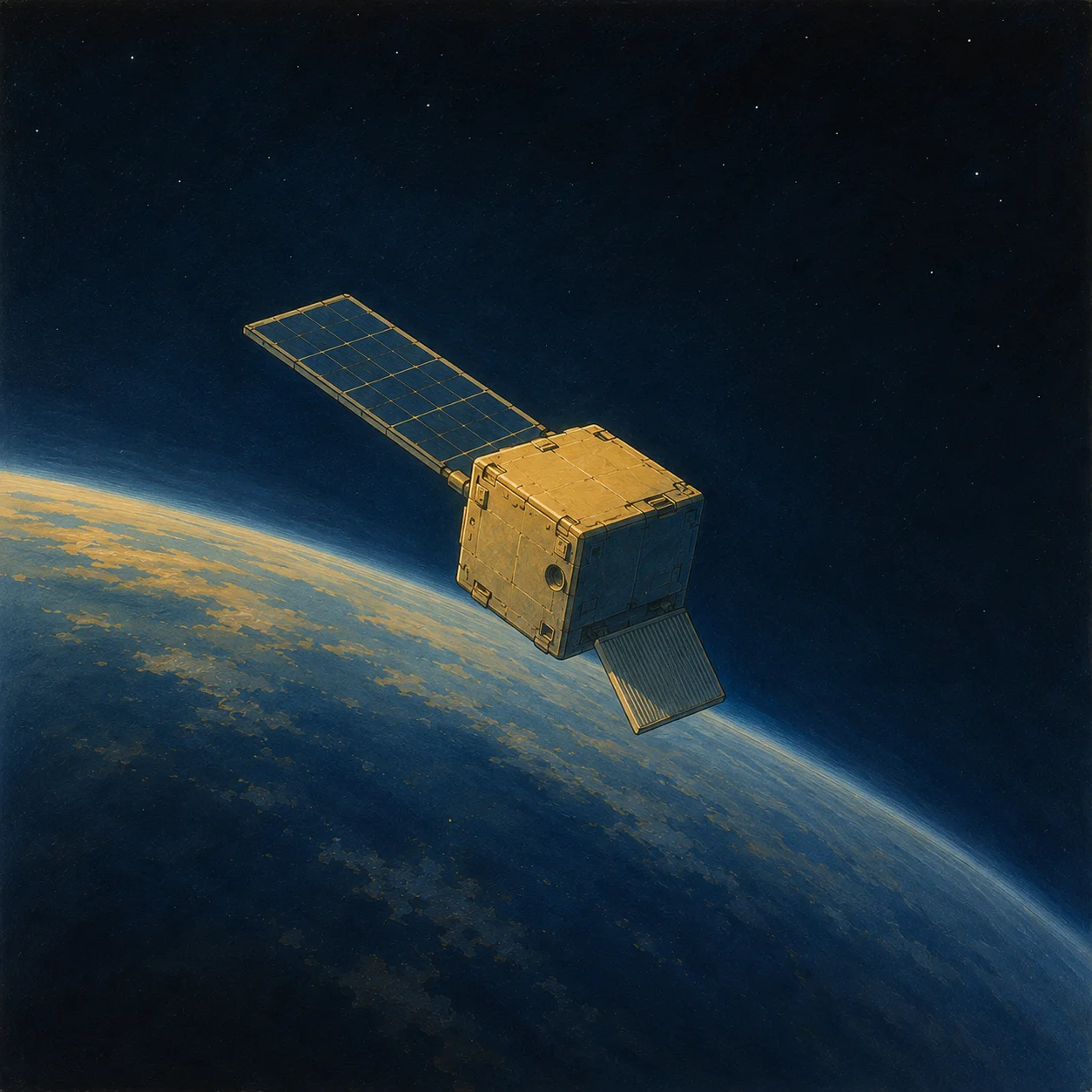 2025 illustration of an early orbital AI compute satellite